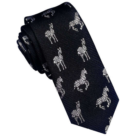 Black with White Speckled Diamonds Pattern Skinny Tie