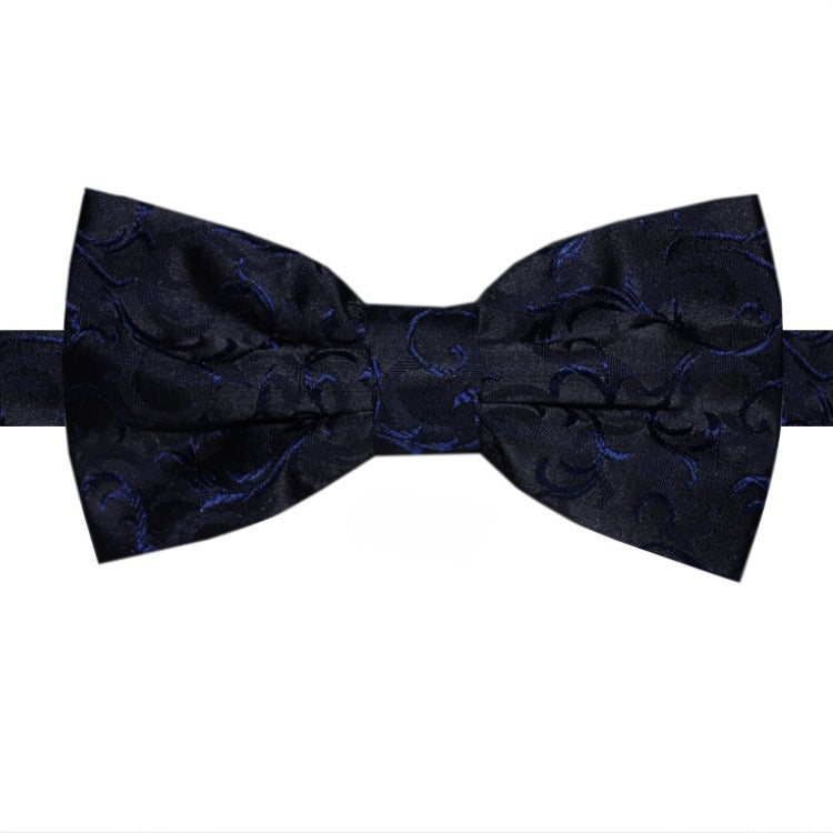 Black with Navy Blue Floral Pattern Bow Tie