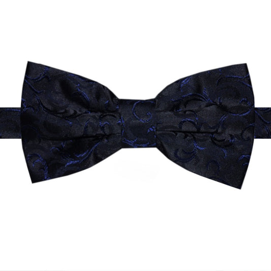 Black with Navy Blue Floral Pattern Bow Tie