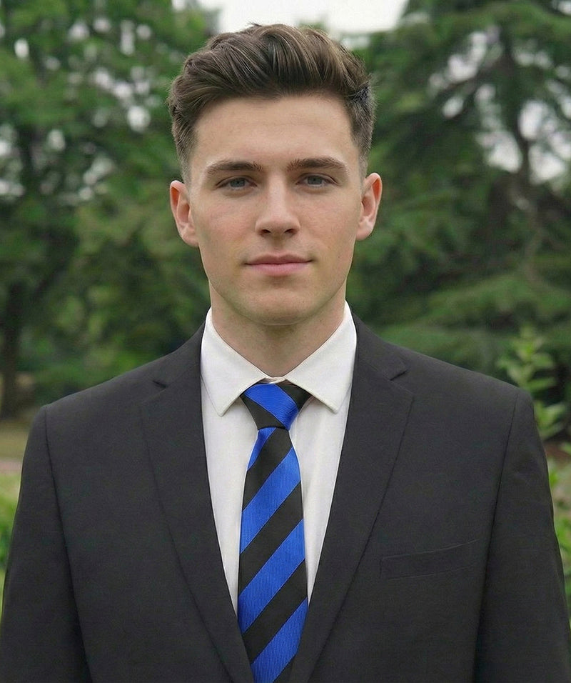 Mens Blue & Black Stripes Sports Tie