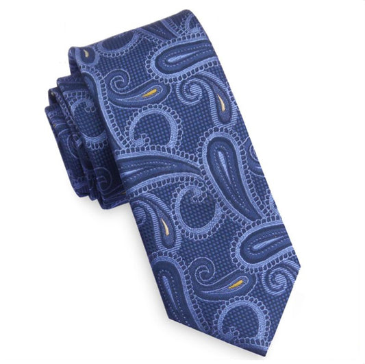 Blue and Yellow Paisley Mens Skinny Tie