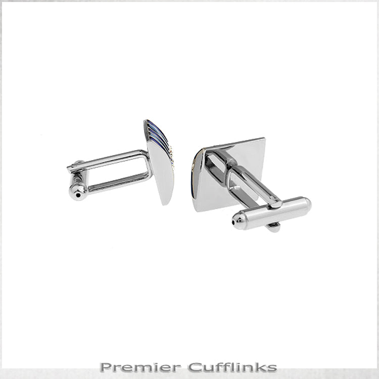 Blue Bands Diamante Cufflinks