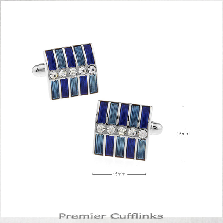 Blue Bands Diamante Cufflinks