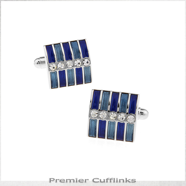 Blue Bands Diamante Cufflinks