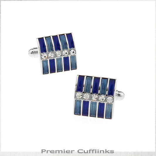 Blue Bands Diamante Cufflinks