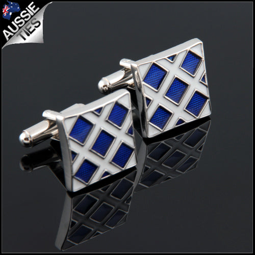 Mens Blue Crosshatch Cufflinks