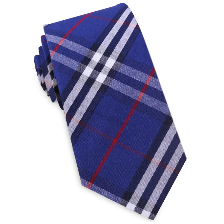 Royal Blue, Red & White Tartan Plaid Slim Tie 