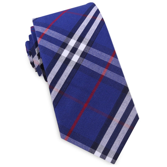 Royal Blue, Red & White Tartan Plaid Slim Tie 