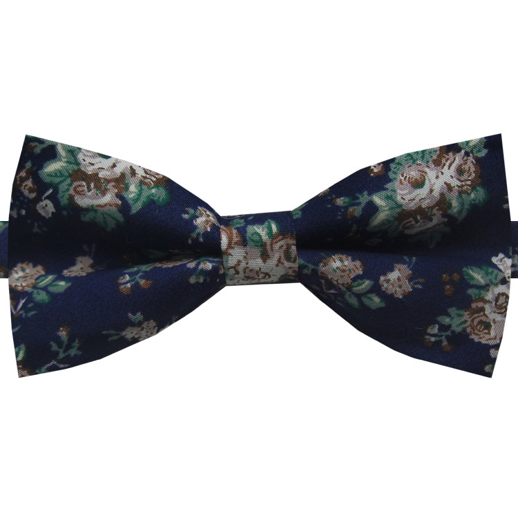 navy with floral bow tie