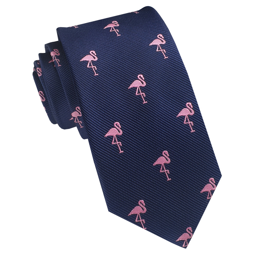 Blue with Pink Flamingos Skinny Tie