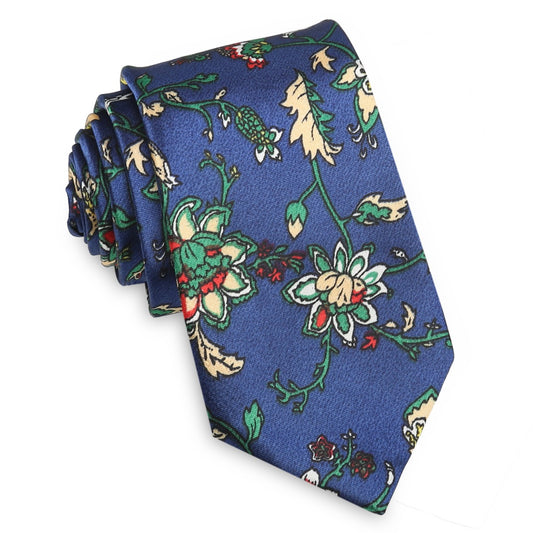 blue with tan and white floral tie