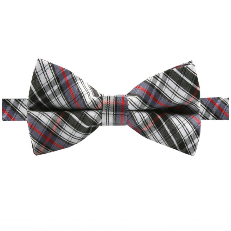 black grey and red tartan boy's bow tie