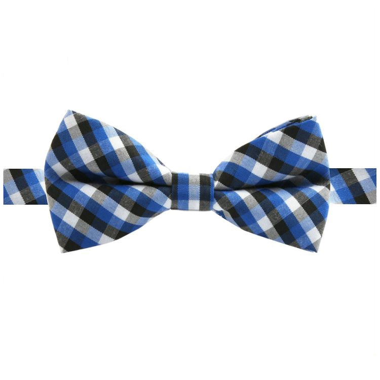blue black and white check boy's bow tie