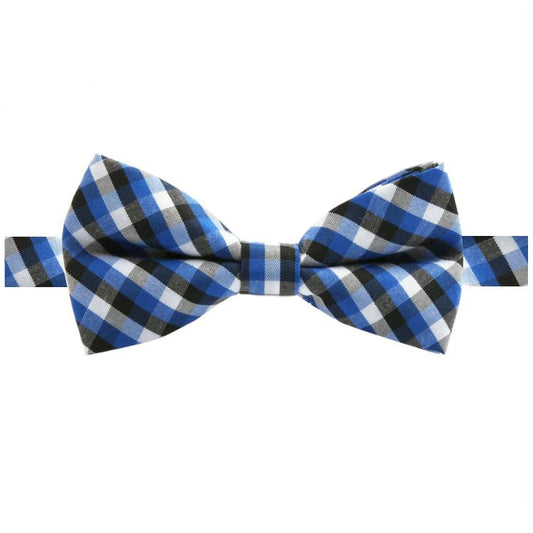 blue black and white check boy's bow tie