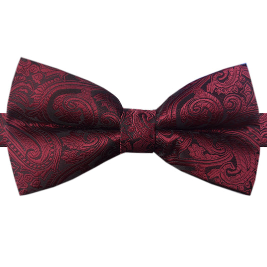 burgundy and black paisley bow tie