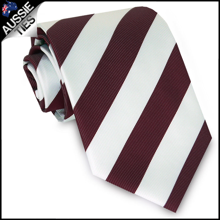 Boys Burgundy & White Stripes Sports Tie