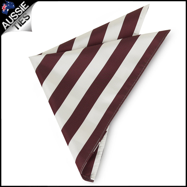 Burgundy & White Striped Pocket Square 