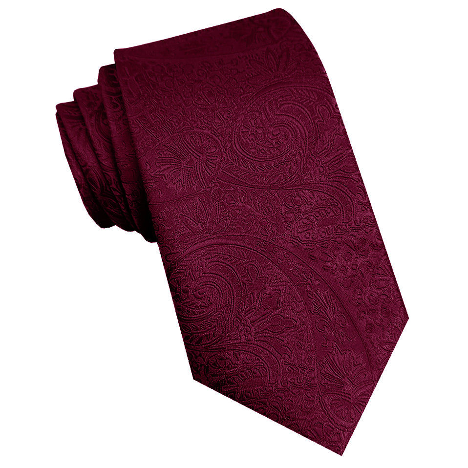 Burgundy Red Paisley Slim Tie and Pocket Square Set