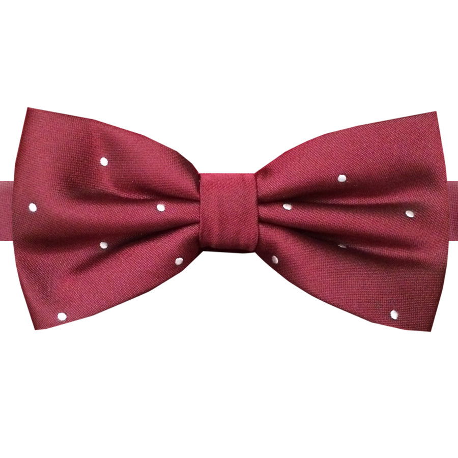 burgundy pin dot bow tie