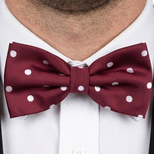 Burgundy Polka Dot Mens Bow Tie