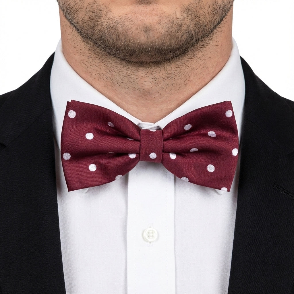Burgundy Polka Dot Mens Bow Tie