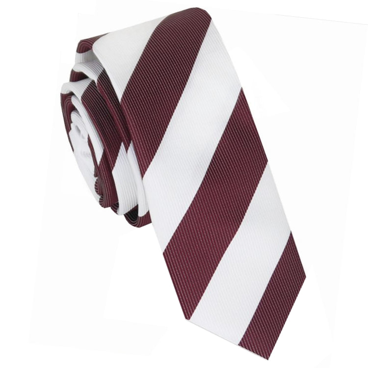 Burgundy & White Stripes Skinny Tie