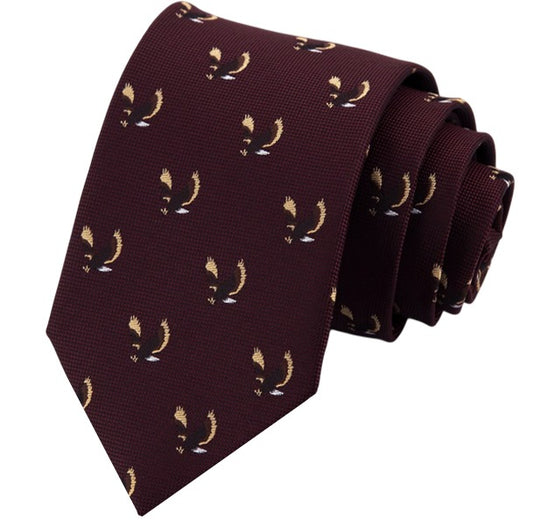 Burgundy with Flying Eagles Pattern Mens Tie