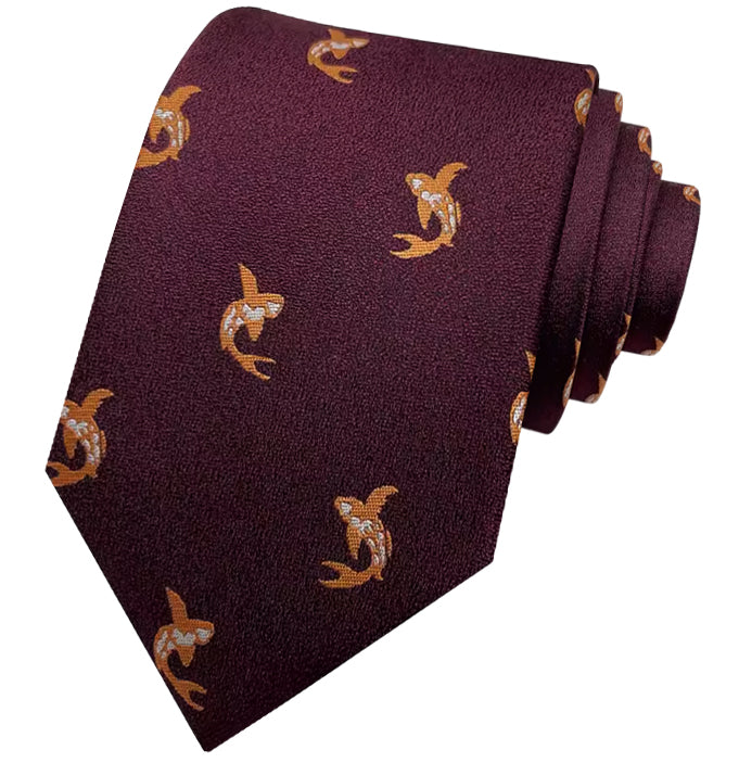 Burgundy Red with Goldfish Mens Tie
