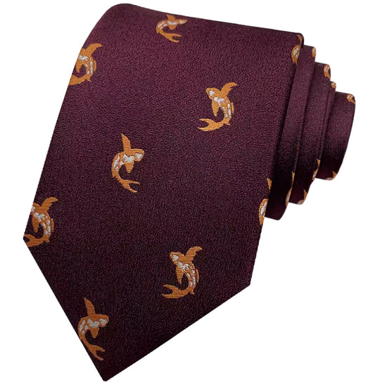 Burgundy Red with Goldfish Mens Tie