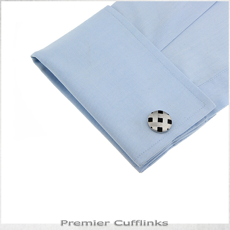 Circular Black with Silver Lattice Cufflinks