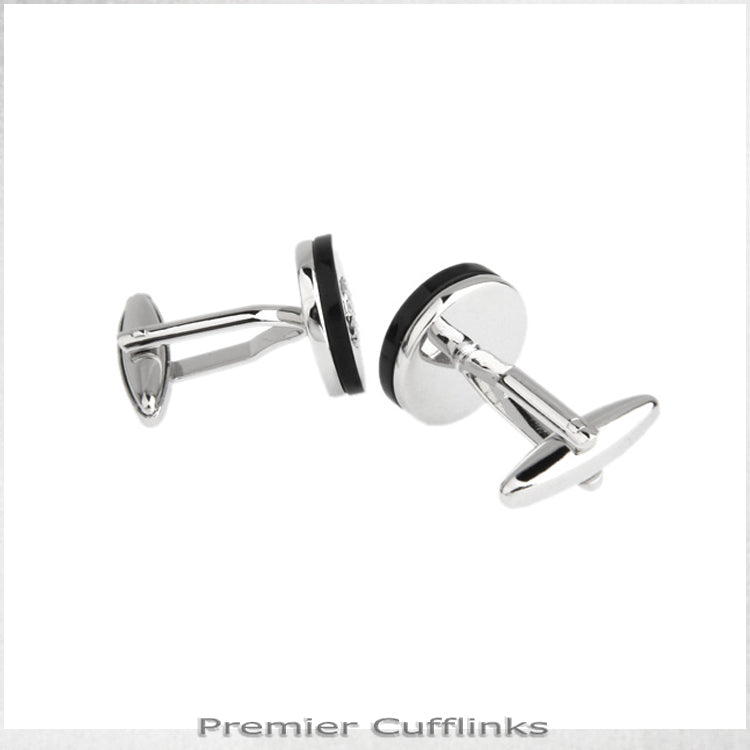 Circular Black with Textured Crystal Inset Cufflinks