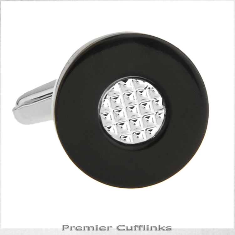 Circular Black with Textured Crystal Inset Cufflinks