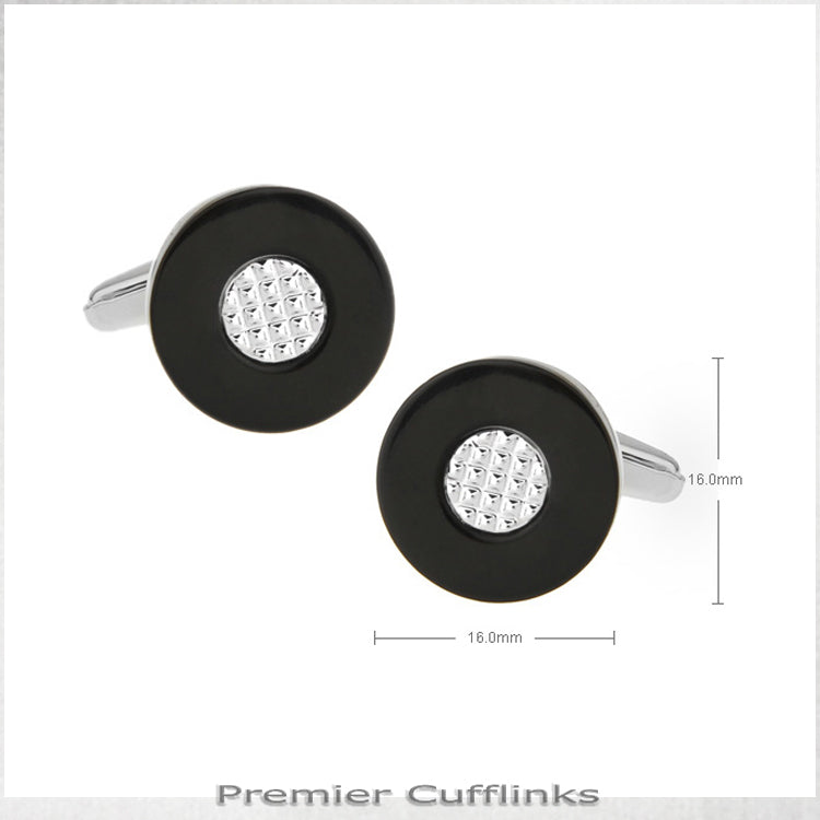 Circular Black with Textured Crystal Inset Cufflinks