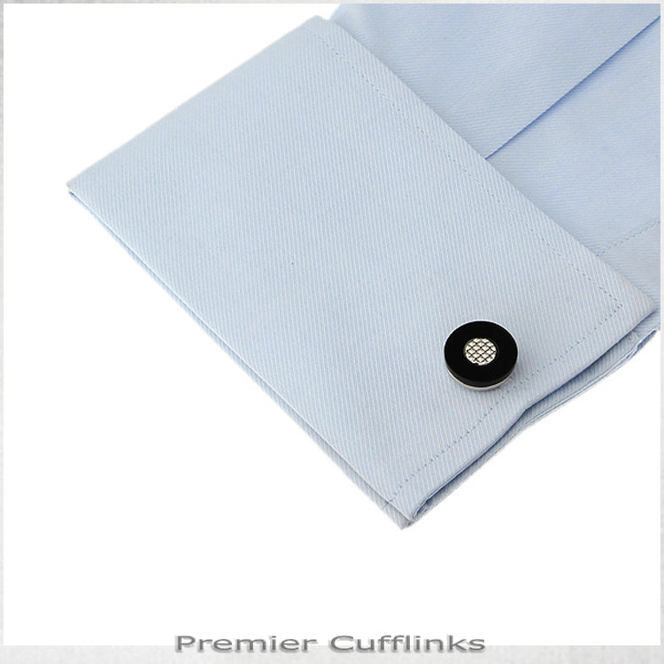 Circular Black with Textured Crystal Inset Cufflinks