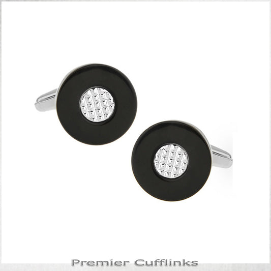 Circular Black with Textured Crystal Inset Cufflinks