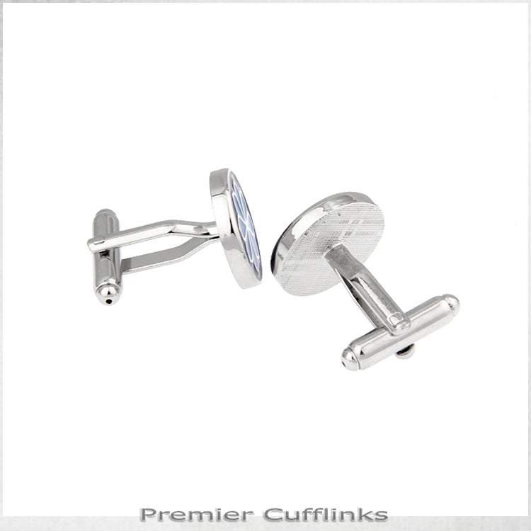 Circular Blue with Floral Pattern Cufflinks