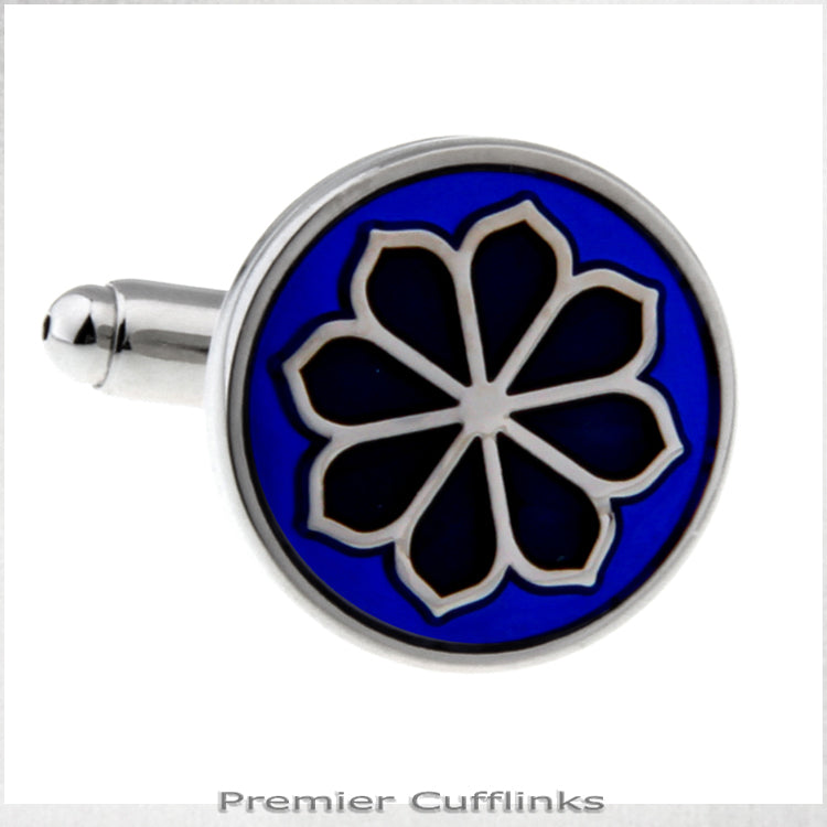 Circular Blue with Floral Pattern Cufflinks