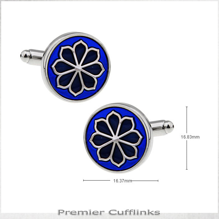 Circular Blue with Floral Pattern Cufflinks