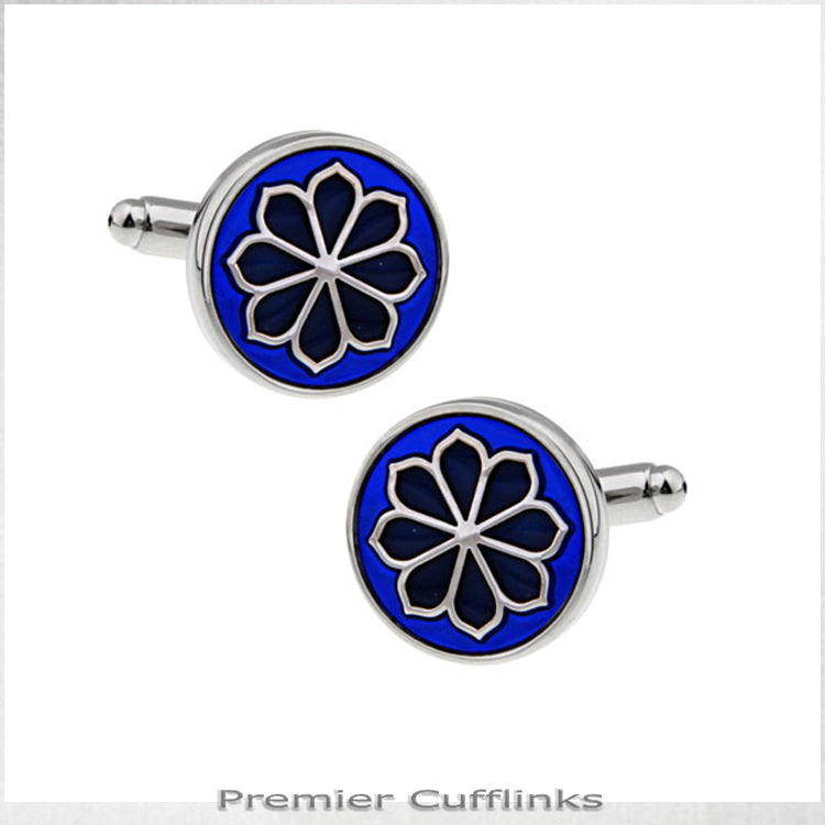 Circular Blue with Floral Pattern Cufflinks