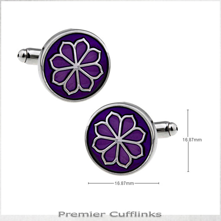 Circular Purple with Floral Pattern Cufflinks