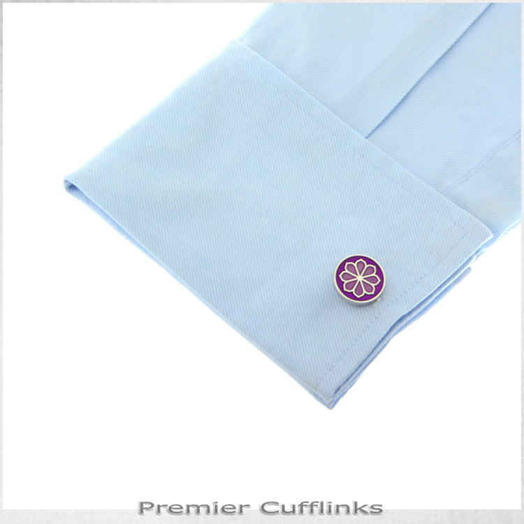 Circular Purple with Floral Pattern Cufflinks