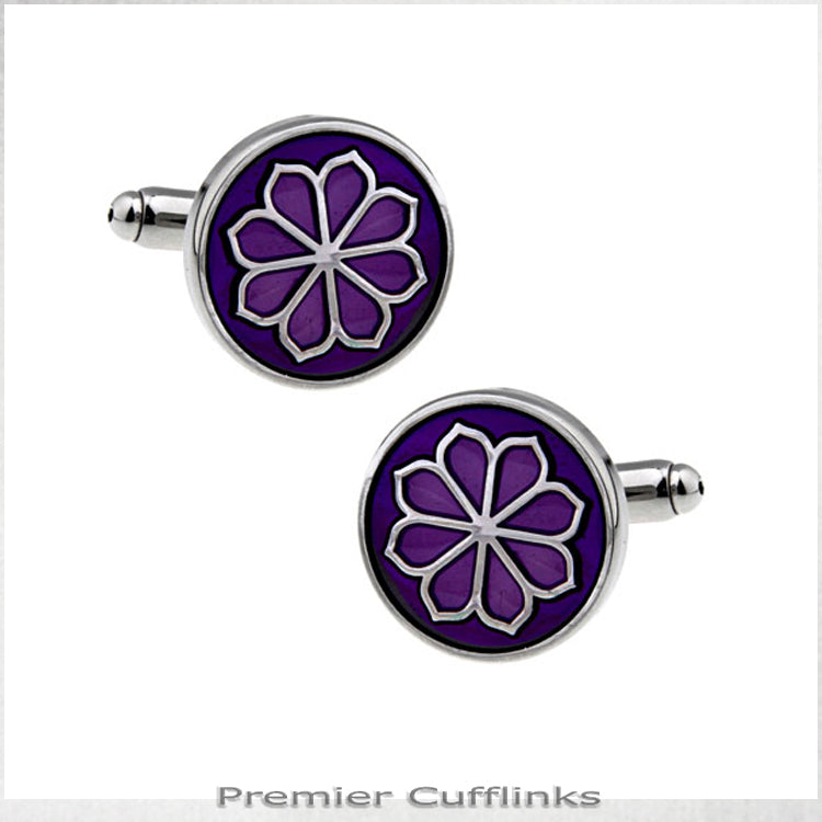Circular Purple with Floral Pattern Cufflinks