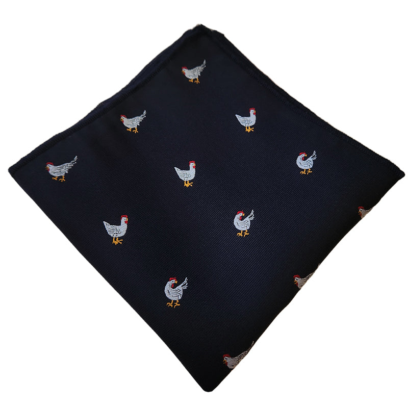 Dark Blue with Chickens Pocket Square