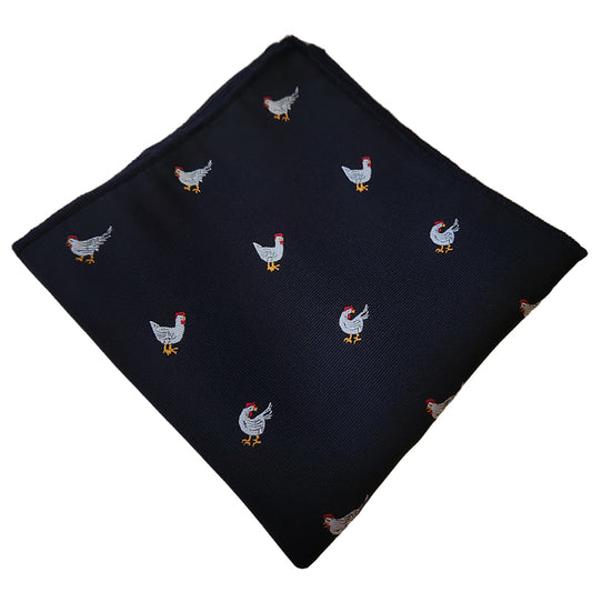 Dark Blue with Chickens Pocket Square