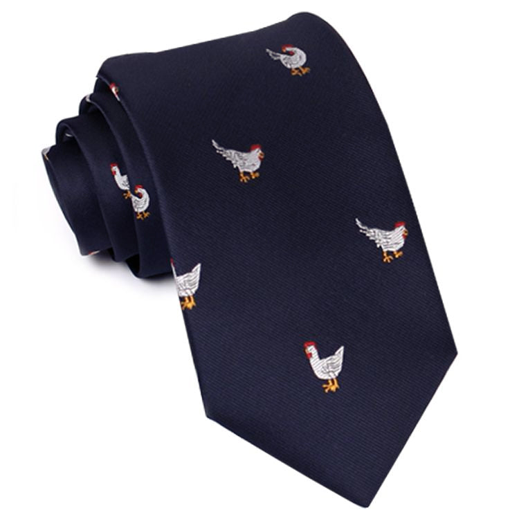 Dark Blue with Chickens Slim Tie
