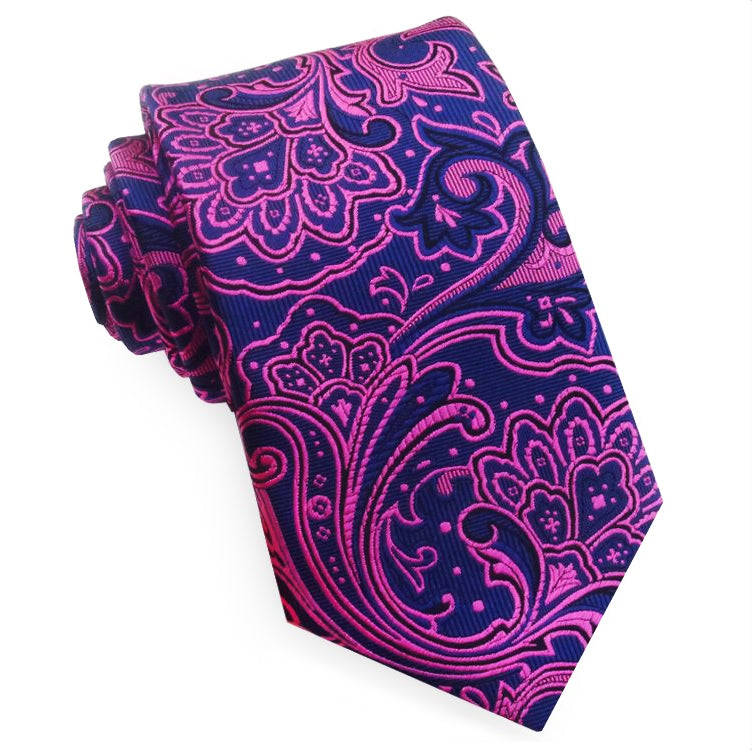 Dark Blue with Pink Floral Design Tie