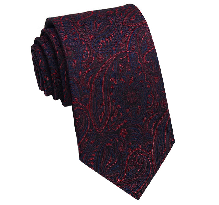 Dark Blue & Red Paisley Mens Skinny Tie