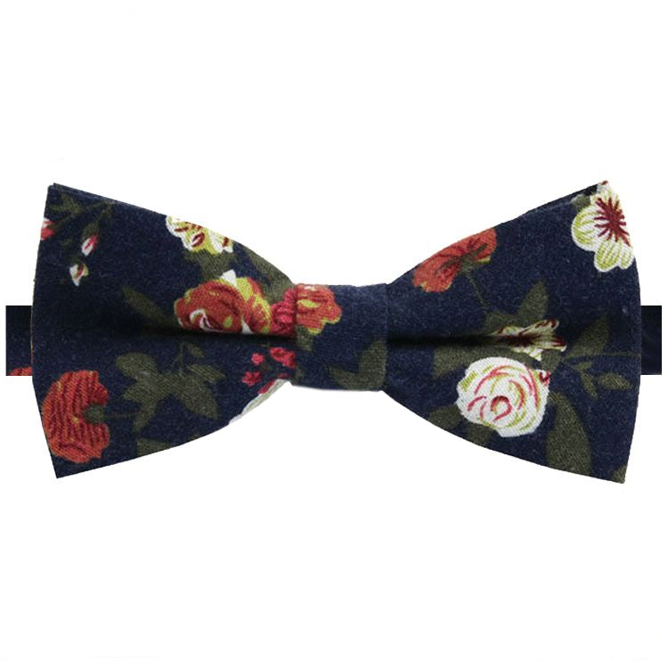 Dark Blue with Roses Floral Bow Tie