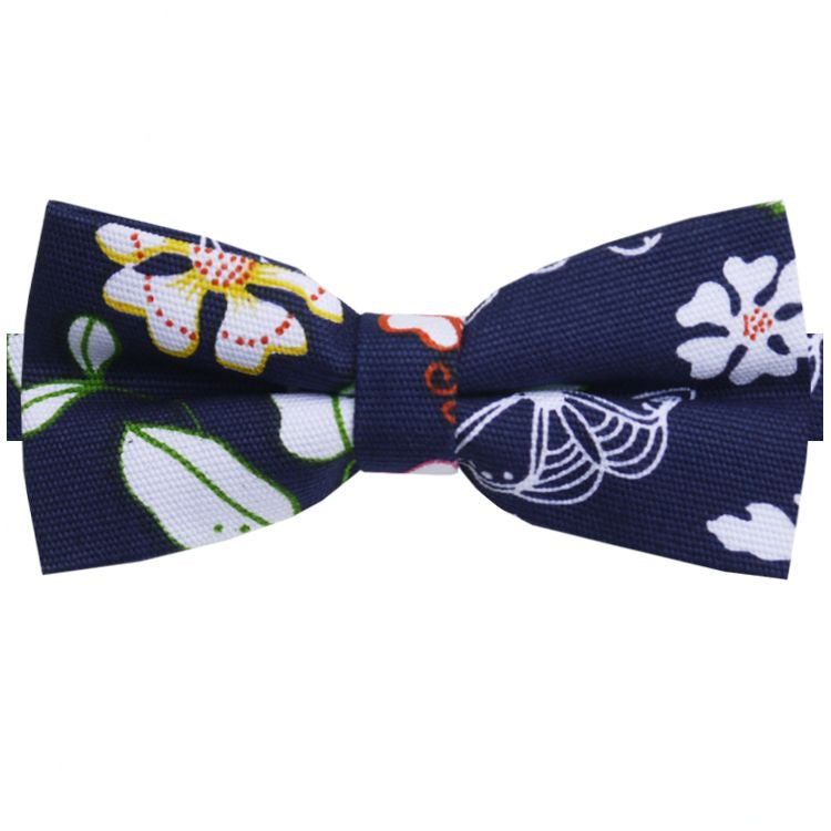 Dark Blue with Spring Flowers Bow Tie