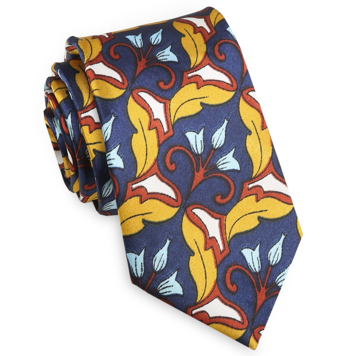 dark blue and yellow floral slim tie